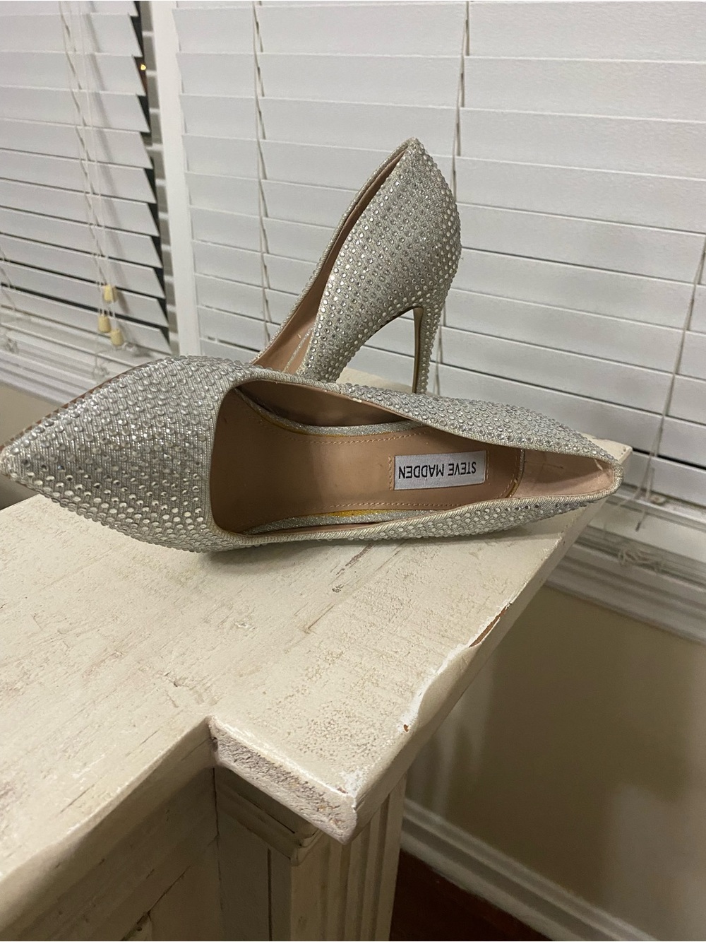 Steve Madden Silver Crystal-Embellished Pointed-Toe Stilettos